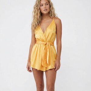 Rays For Days Avery Romper Mini Dress Yellow Satin Gold Revolve Medium Boho Glam